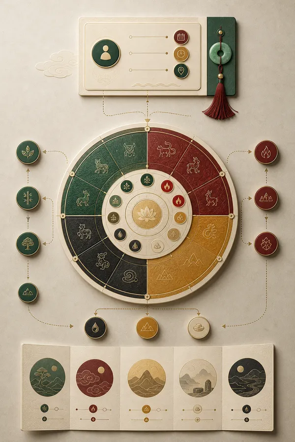 Abstract elemental chart showing personal details translated into a symbolic pattern